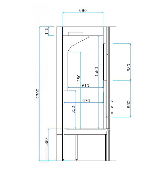 Sorbonne à distillation - Classe M0 - 2 guillotines à vitre fixe - L1265 x p1027 x H2300 mm
