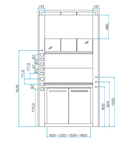 Sorbonne autoportante - Classe M1 - 1 guillotine à vitre fixe - L1265 x p1027 x H2300 mm