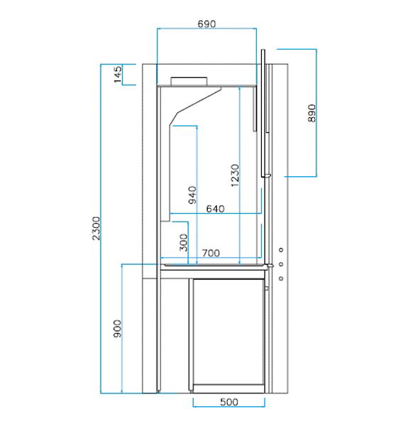 Sorbonne autoportante - Classe M1 - 1 guillotine à vitre fixe - L1265 x p1027 x H2300 mm