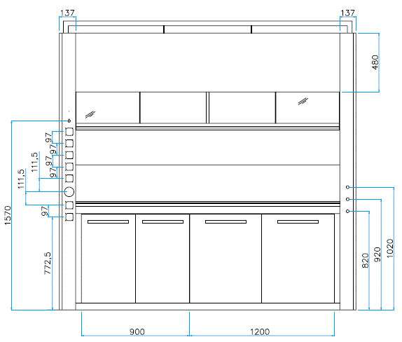 Sorbonne autoportante - Classe M1 - 1 guillotine à vitre fixe - L2465 x p1027 x H2300 mm