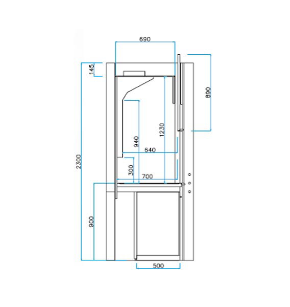 Sorbonne autoportante - en PVC - 1 guillotine à vitre fixe - L1265 x p1027 x H2300 mm