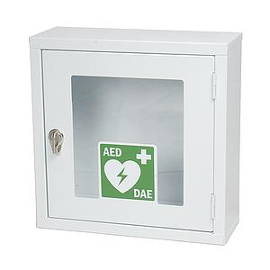 Armoire métallique blanche avec alarme pour défibrillateur