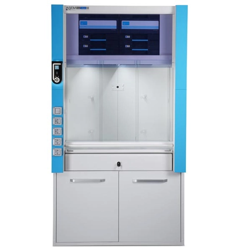 Sorbonne autoportante GFH - Classe M0 - 1 guillotine à 3 vitres coulissantes - L1265 x p965 x H2300 mm