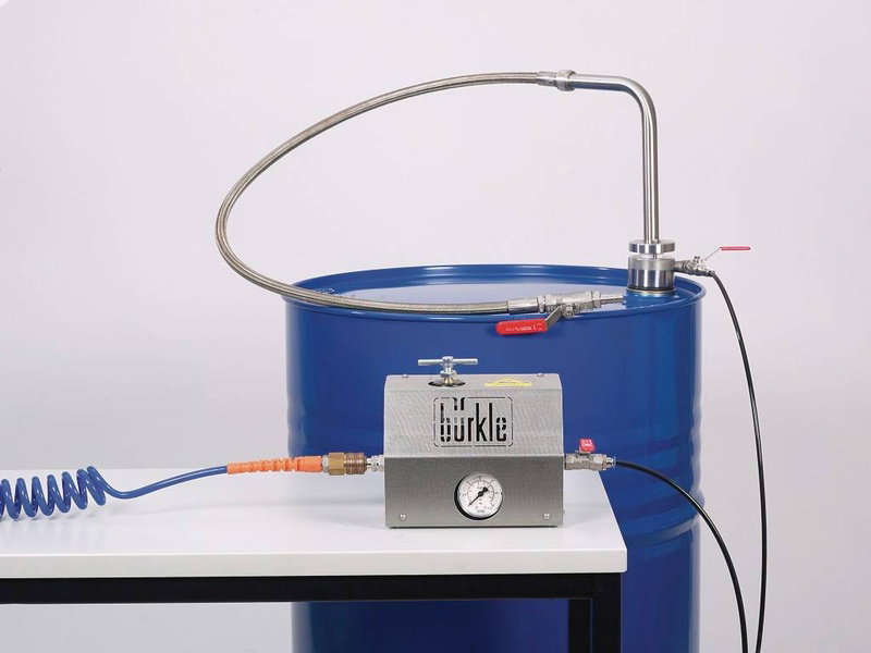 Pompe de prélèvement de solvants pour fûts, ATEX - Flexible d'écoulement - Bürkle