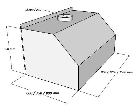 Hotte murale blanche en PVC, L1500 x p900 x H350 mm