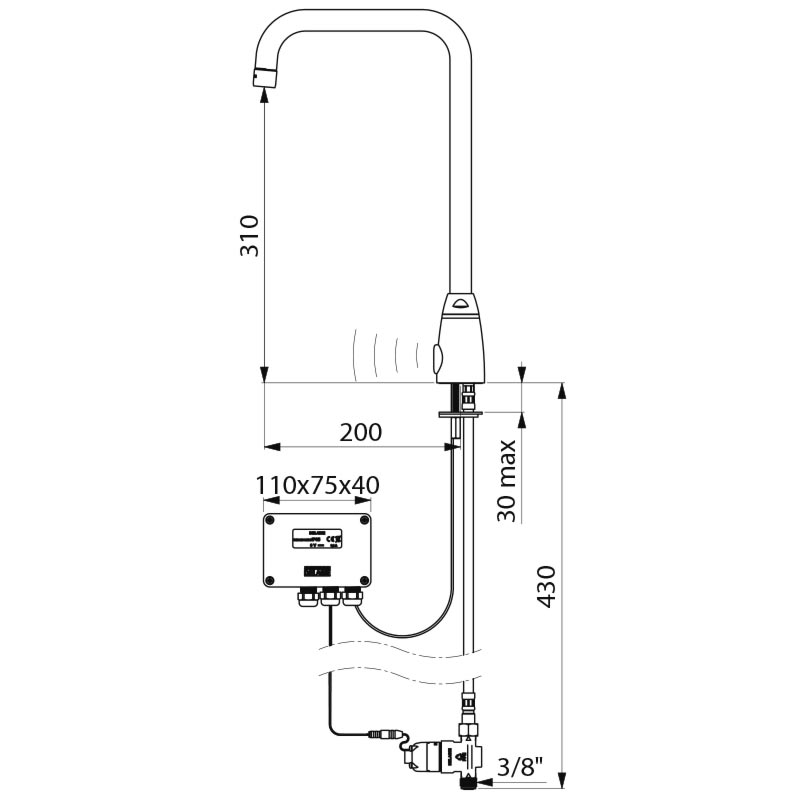 Robinet électronique de lavabo, alimentation à piles