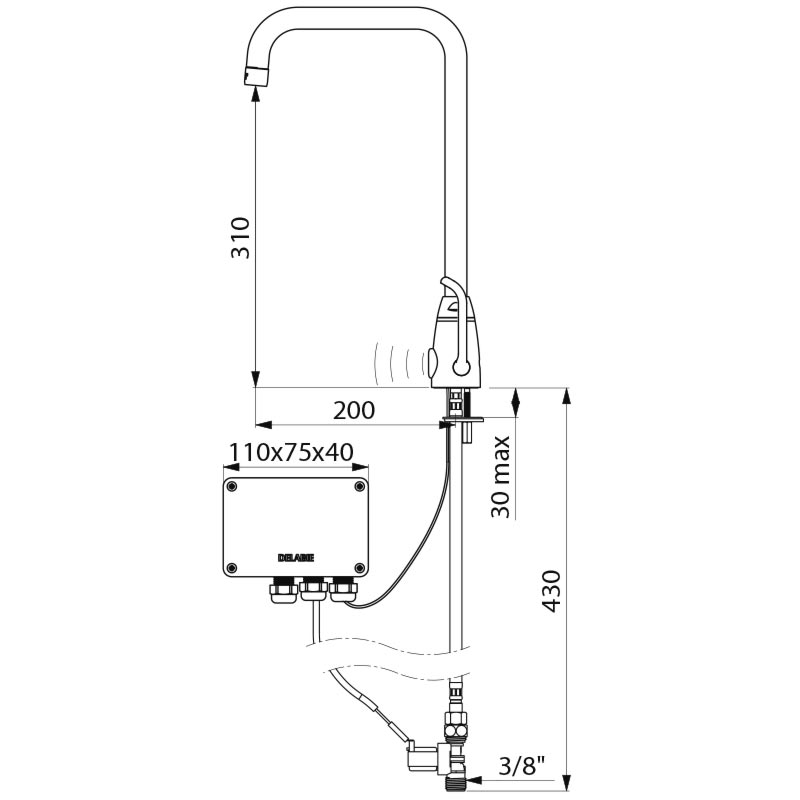Mitigeur électronique de lavabo, alimentation 230V