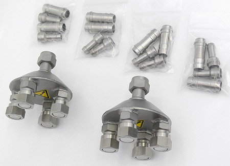 JUL-8970520 - Répartiteur en 4 (2 pièces), M16 x 1, avec connexion pour tuyau 8 mm ou 12 mm ou 1/2" Ø int - JULABO 