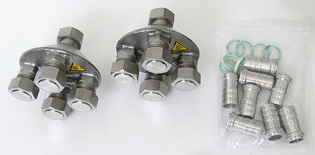 JUL-8970524 - Répartiteur en 4 (2 pièces), G 1 1/4" Øint, avec connexion pour tuyau 1" Øint - JULABO