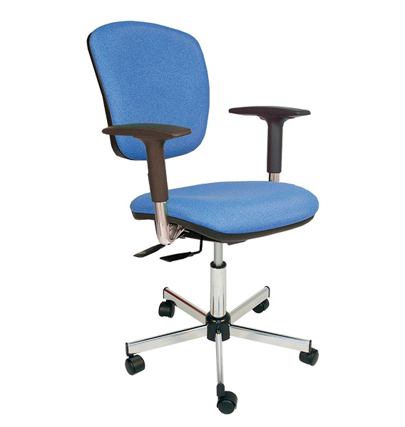 Chaise vinyle bleu asynchrone avec accoudoirs et roulettes - Kango