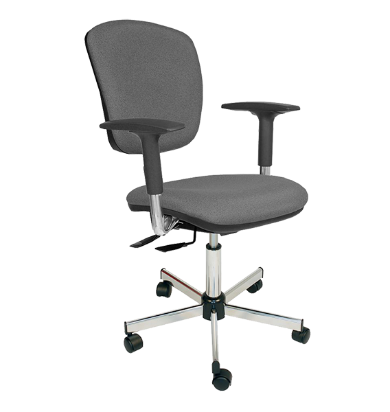 Chaise vinyle gris asynchrone avec accoudoirs et roulettes - Kango