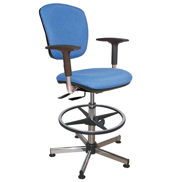 Chaise vinyle bleu asynchrone avec repose-pieds et accoudoirs - Kango