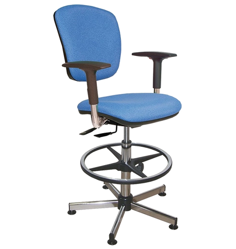 Chaise vinyle bleu asynchrone avec repose-pieds et accoudoirs - Kango