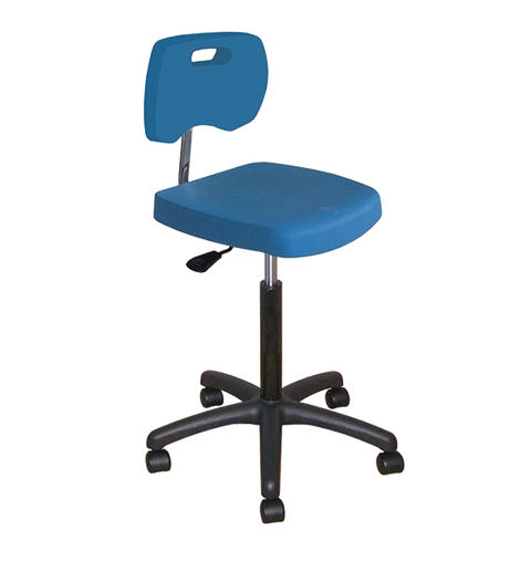 Chaise bleue haute polyuréthane confort à roulettes avec piétement polyamide - Kango