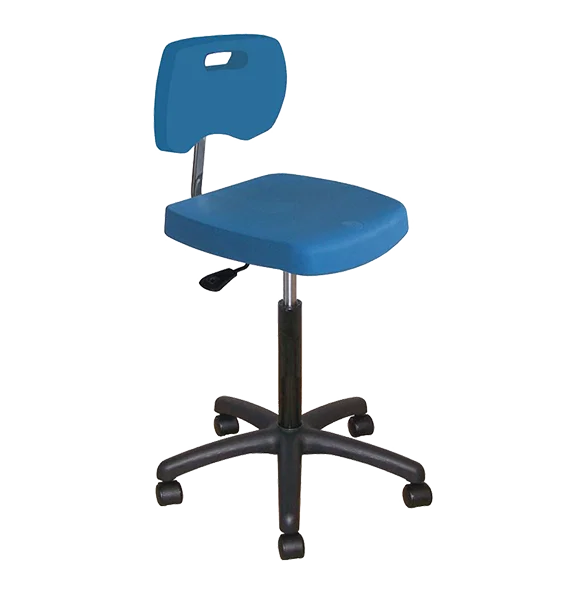 Chaise bleue haute polyuréthane confort à roulettes avec piétement polyamide - Kango