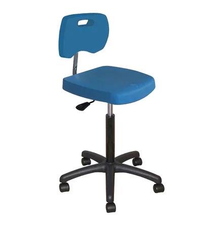 Chaise bleue haute polyuréthane confort à roulettes avec piétement polyamide - Kango