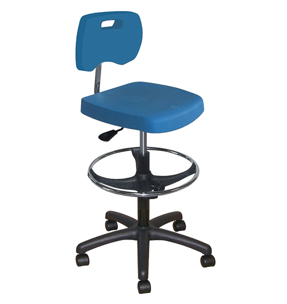 Chaise bleue polyuréthane confort avec repose-pieds et roulettes - Kango