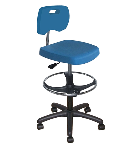 Chaise bleue polyuréthane confort avec repose-pieds et roulettes - Kango