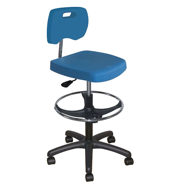 Chaise bleue polyuréthane confort avec repose-pieds et roulettes - Kango