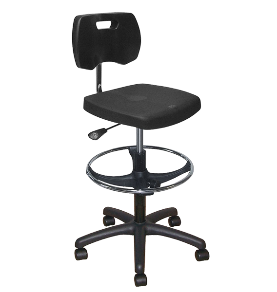 Chaise noire polyuréthane confort avec repose-pieds et roulettes