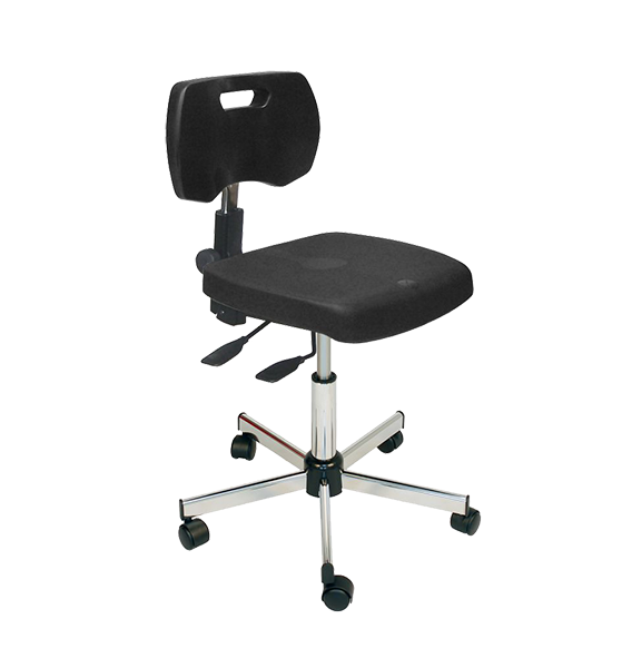 Chaise noire professionnelle polyuréthane asynchrone à roulettes - Kango