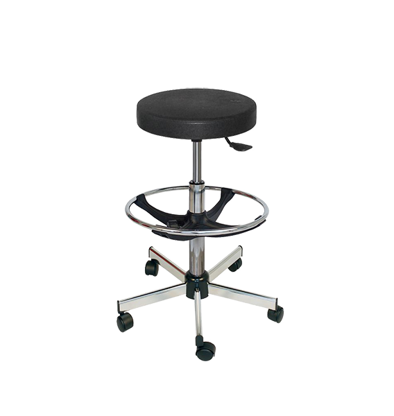 Tabouret sur roulettes avec repose-pieds polyuréthane noir - Kango