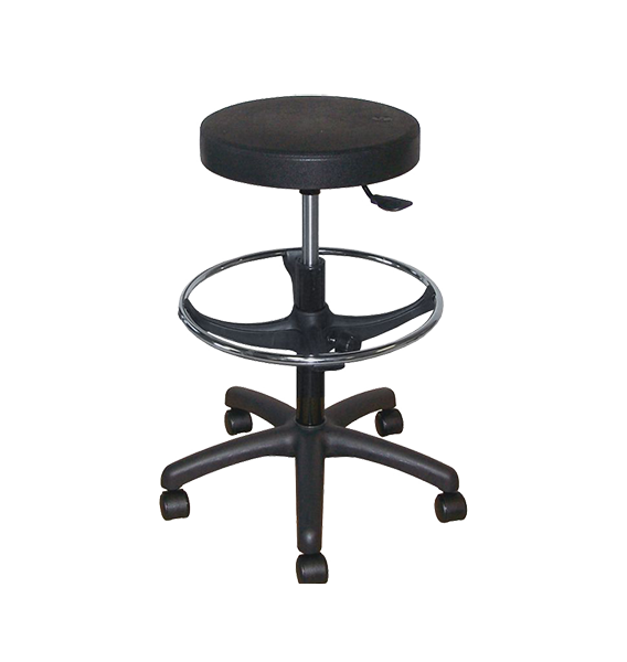 Tabouret polyuréthane noir à roulettes avec repose-pieds - Kango