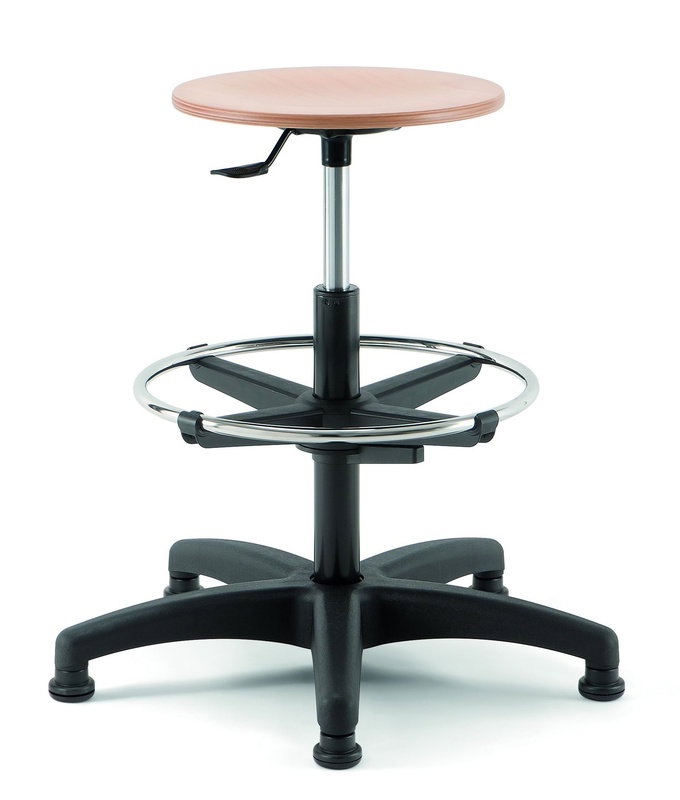 Tabouret en bois avec patins fixes et repose-pieds