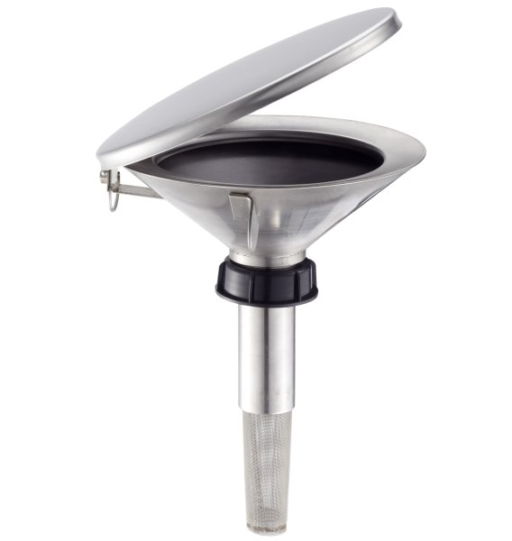 Entonnoir de sécurité plat TK50-180 - inox - avec bouchon plastique - Rötzmeier