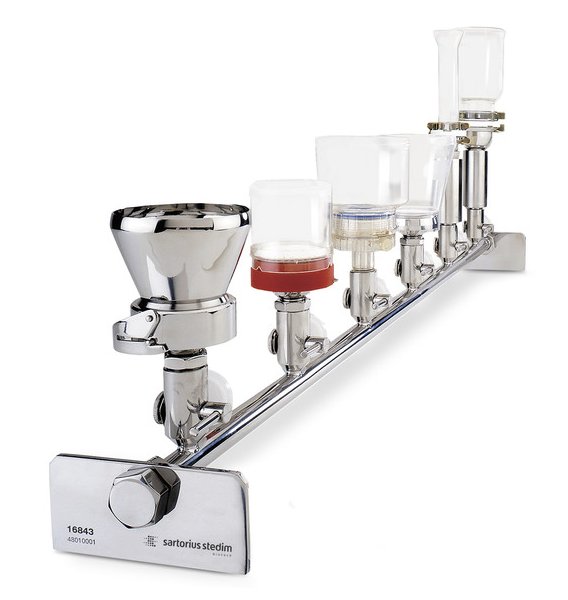 Rampe 6 postes Microsart inox avec entonnoir 100ml - Sartorius