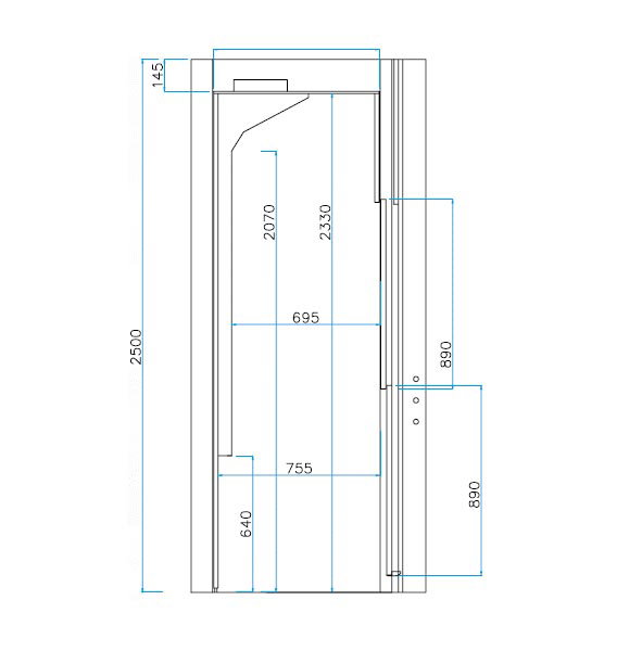 Sorbonne Walk in - Classe M0 - 2 guillotines à vitre fixe - L1479 x p1115 x H2500 mm