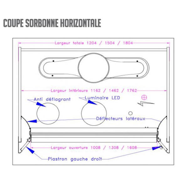 Sorbonne - Classe M1 - 1 guillotine à vitre fixe - L1500 x p890 x H2500 mm
